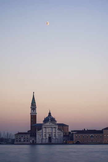 Church of san giorgio maggiore at sunset with the canal grande and the giudecca canal empty 