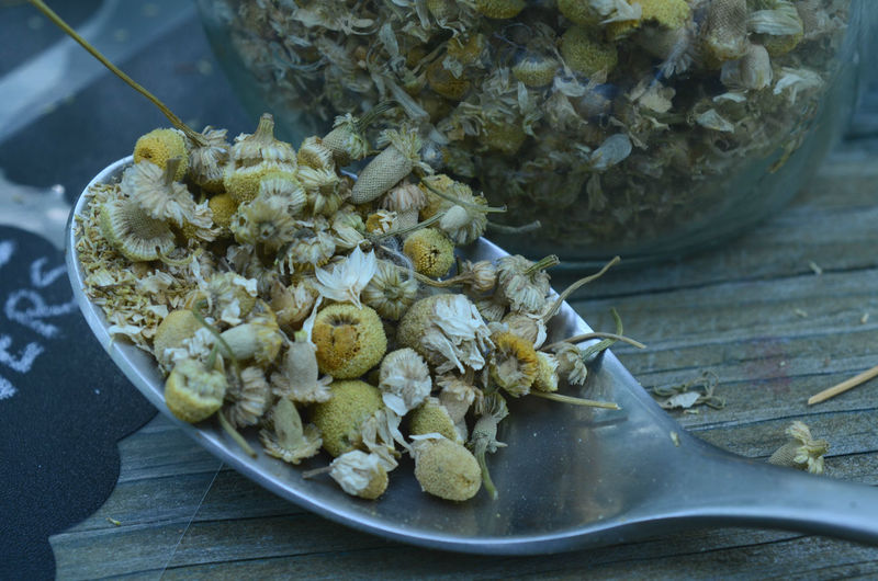 Dried chamomile flowers for tea and health