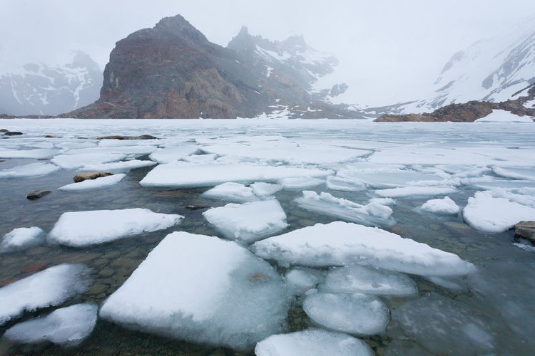 Scenic view of frozen lake against sky