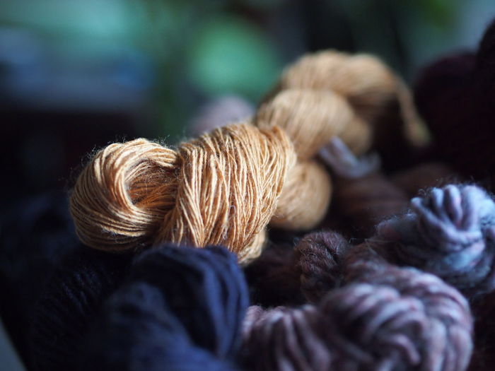 Close-up of golden eri silk skein