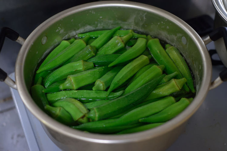 Close-up of green soup in bowl