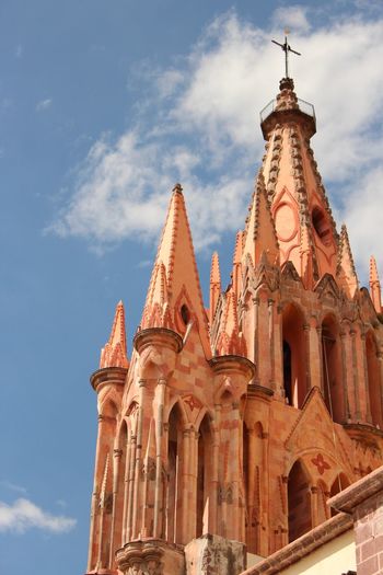 Low angle view of church against sky at san miguel de allende