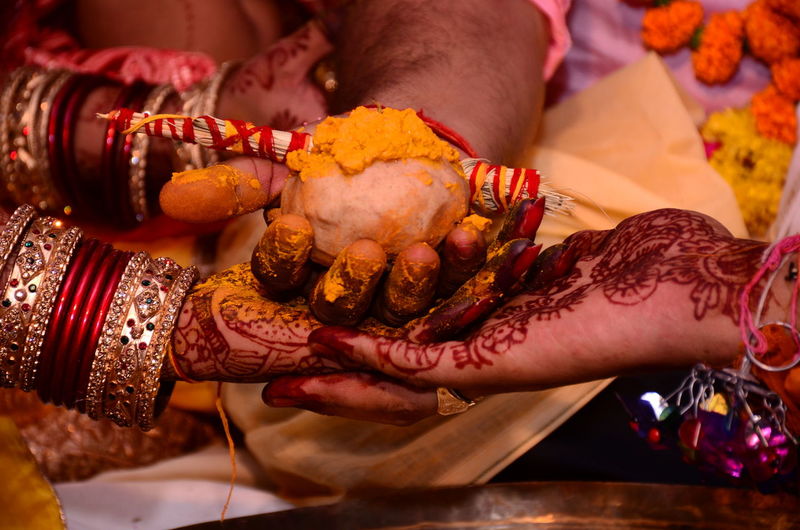Close-up of woman holding hands