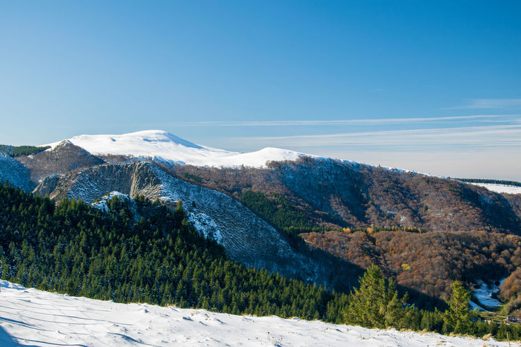 Scenic view of snowcapped mountains against sky