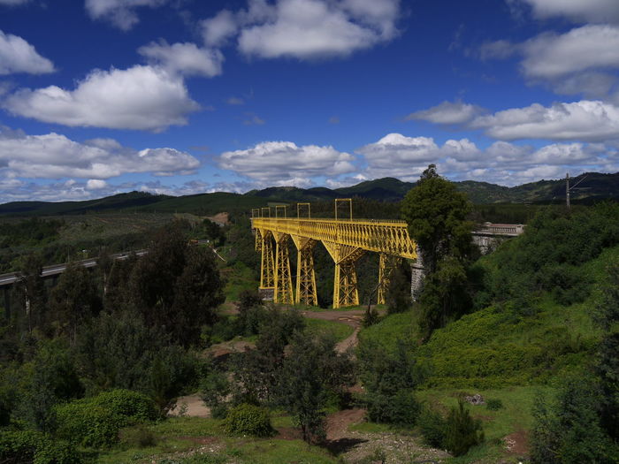 View of mallecu-viadukt against cloudy sky, built from 1886 to 1890, chile