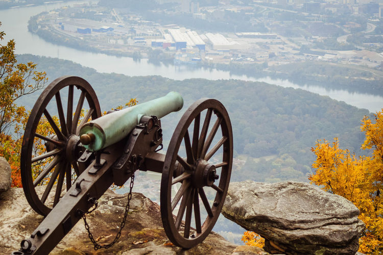 Cannon overlooking countryside landscape