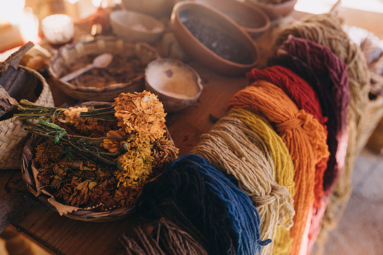 Herbs for natural dyes for textile making in oaxaca, mexico