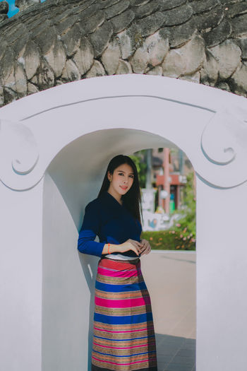 Thai women wearing beautiful traditional costumes.