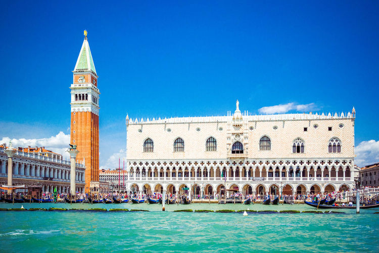 Panoramic view of venice from grand canal - dodge palace, campanile on piazza san marco 