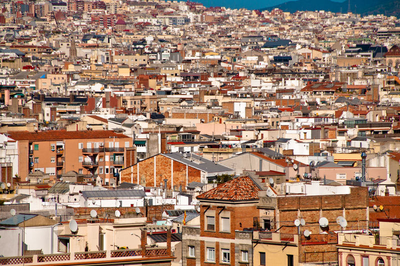 High angle shot of townscape of barcelona 