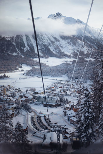 High angle view of ski lift in city