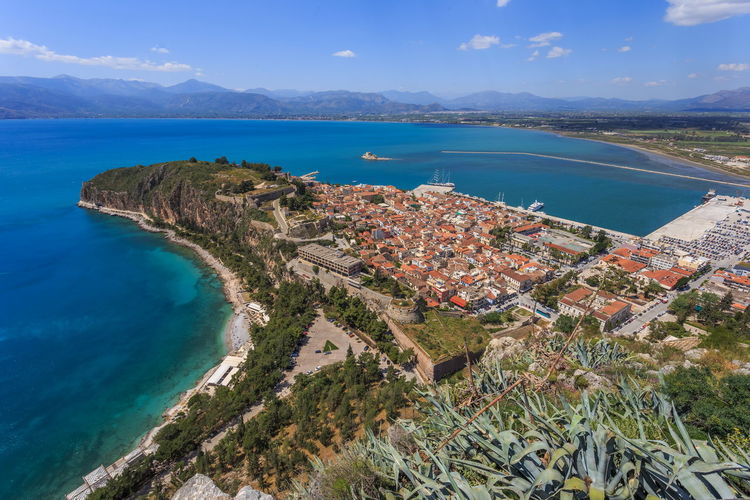 Distant view from high point on nafplio, greece