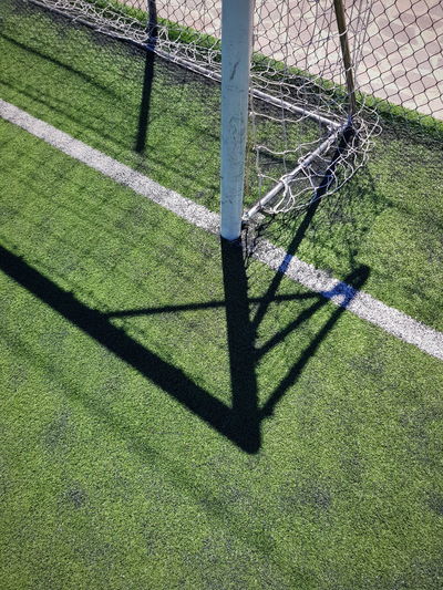 High angle view of fence on field