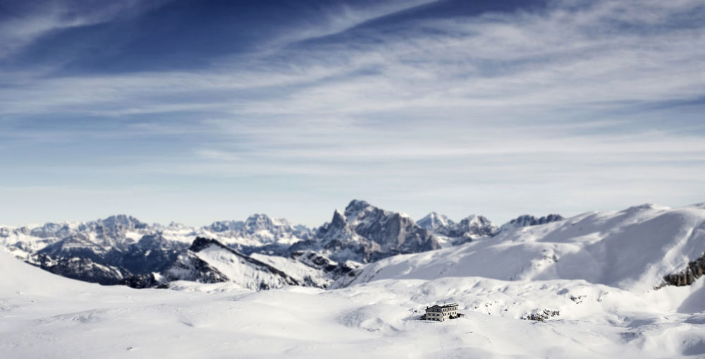 Scenic view of snowcapped mountains against sky