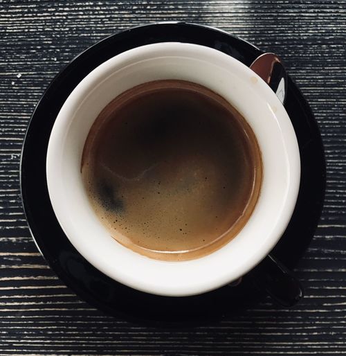 High angle view of coffee on table