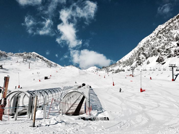 Panoramic view of ski lift against sky