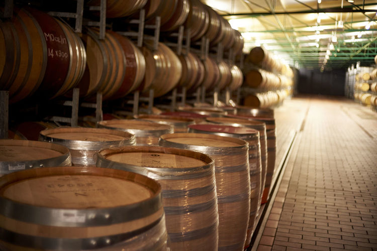 Stack of barrels in factory