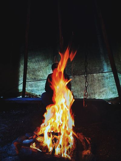 Fire burning at night