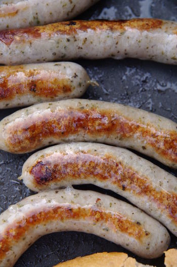 Close-up of sausages in pan