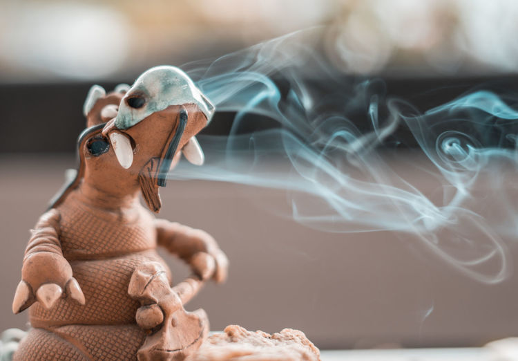 Close-up of smoke emitting from dragon figurine