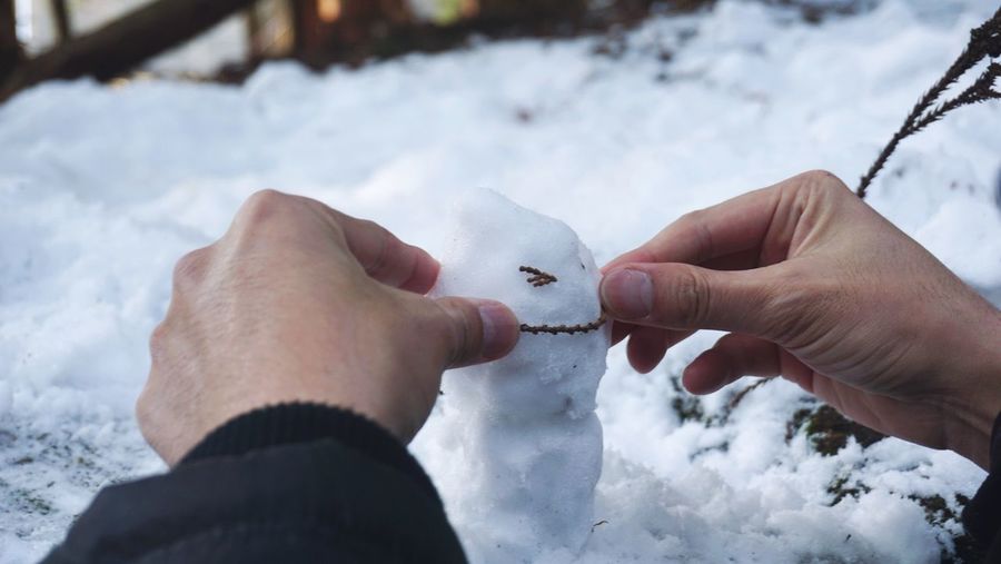 Cropped hand making snowman