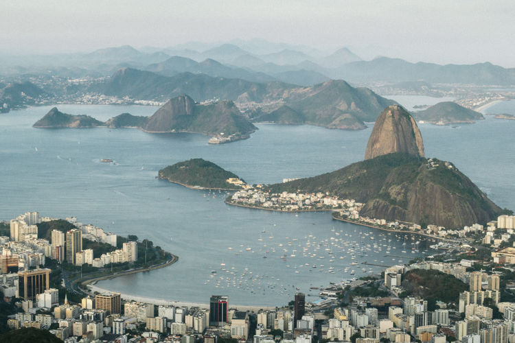 High angle view of rio de janeiro, showing the sugarloaf mountain 