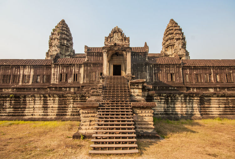 Exterior of temple against clear sky
