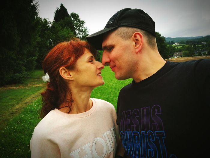 Young couple kissing outdoors