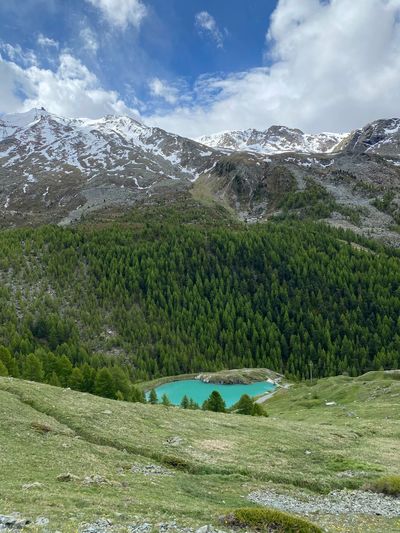 Scenic view of snowcapped mountains against sky