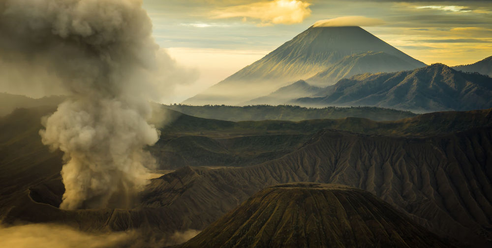 Scenic view of mountains against sky during sunset