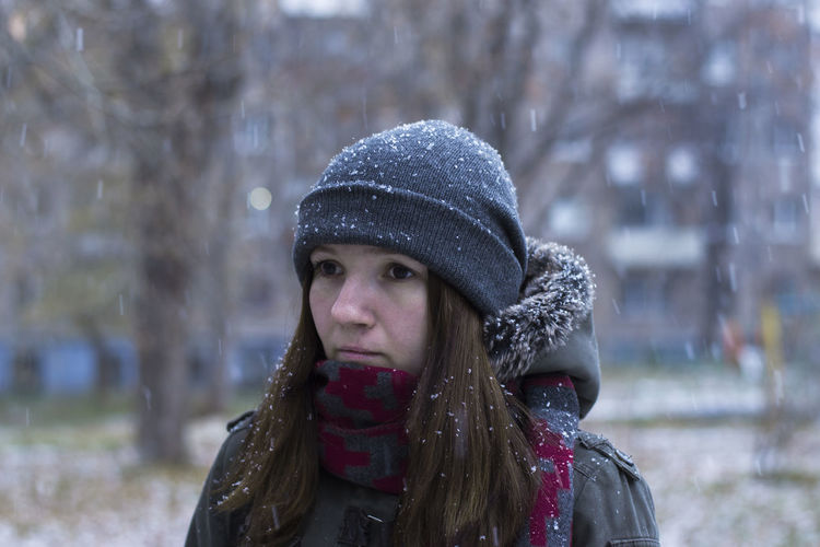 Portrait of woman in winter