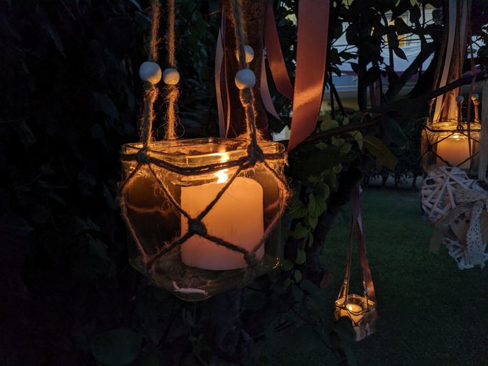 Close-up of illuminated lanterns hanging on tree