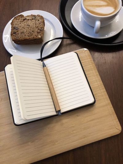 High angle view of coffee on table