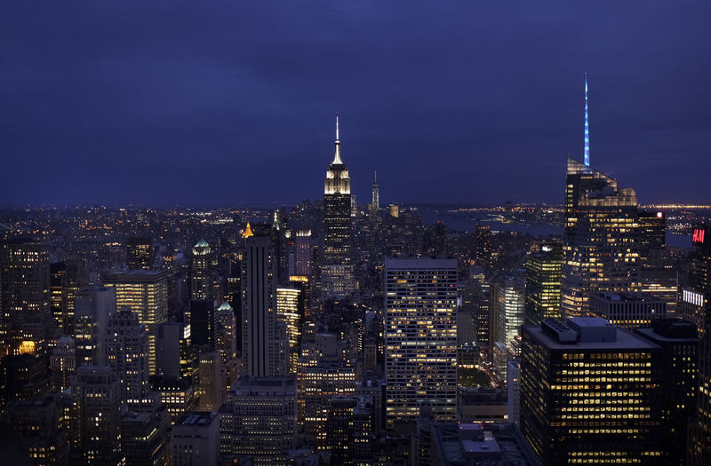 City lit up at night