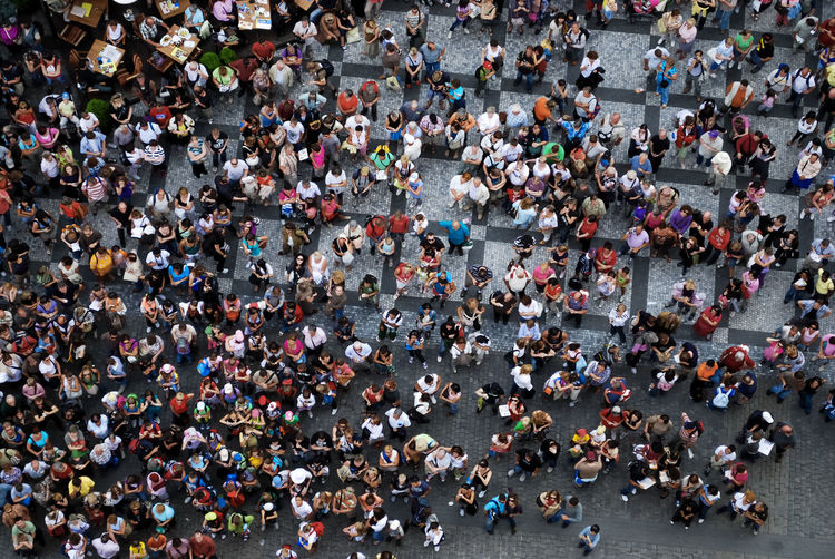 High angle view of crowd on street