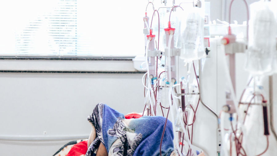 Close-up of medical equipment in hospital