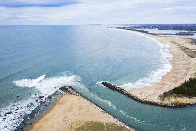 Aerial view of the beach in new england