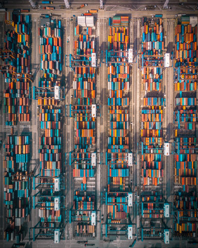 Full frame shot of cargo containers at harbor