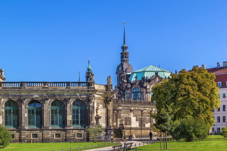 View of carillon pavilion is section of zwinger palace, dresden, saxony, germany