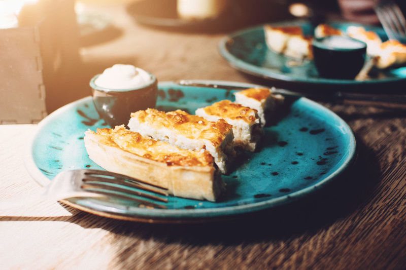 Close-up of breakfast served on table