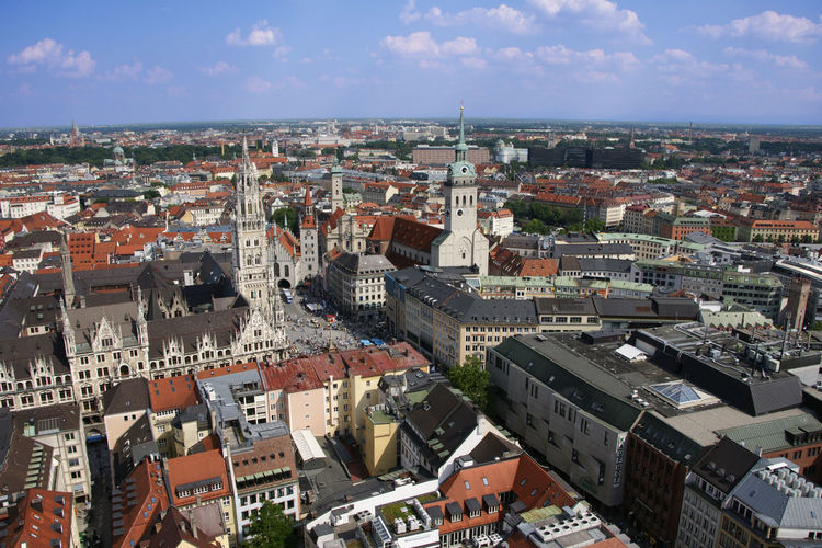 High angle view of munich townscape roofs
