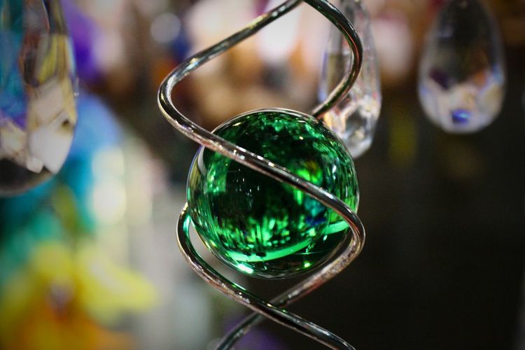 Close-up of green crystal ball 