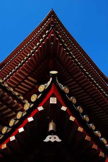 Low angle view of temple roof against clear sky