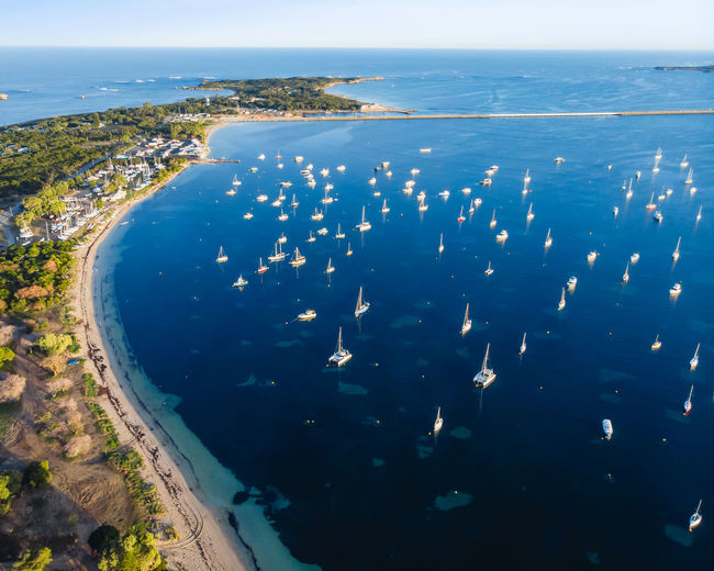 Aerial photo of yachts in a harbour