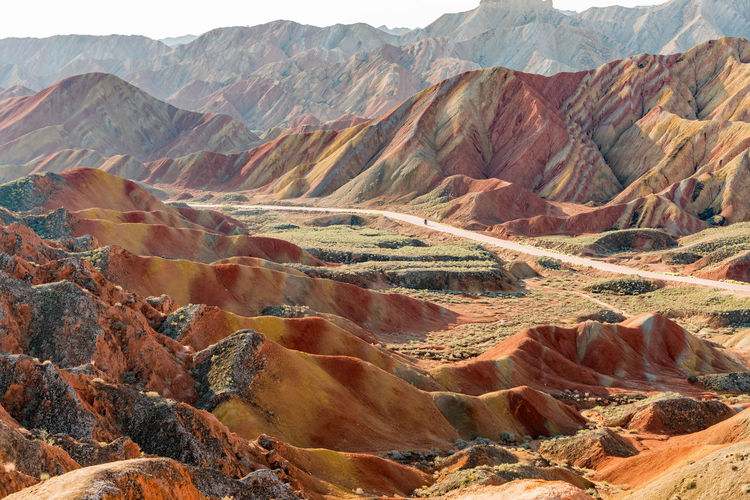 Scenic view of colorful mountains at zhangye national geopark