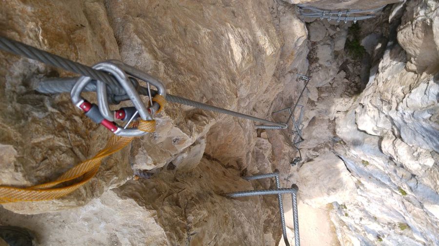 High angle view of ropes in cave