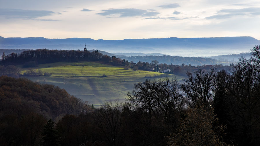 Scenic view of landscape against sky during sunset