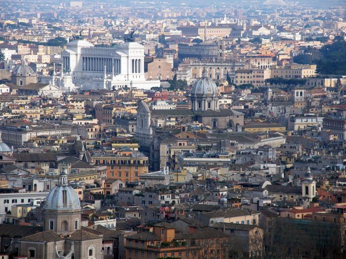 High angle view of buildings in city