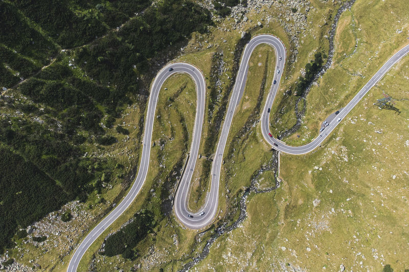 High angle view of road. aerial landscape over transfagarasan mountain road