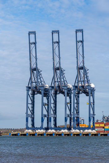 Felixstowe container port panoramic shots showing gantry cranes and container ship